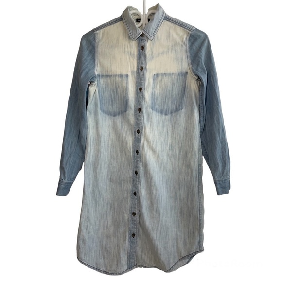 CLUB Monaco Long Sleeve Denim Shirt Dress Size 00 - Picture 5 of 6